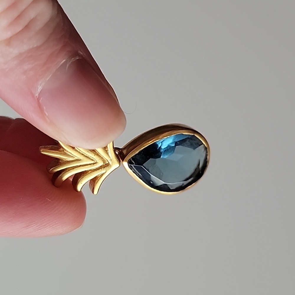 Julie Vos - 24K Gold Plated Drop Earrings w/ Blue Teardrop Stone - Women Jewelry - Picture 2 of 4